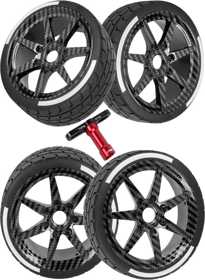عجلات وإطارات سيارات التحكم عن بعد RCHuiWow، إطارات سيارات باغي لسيارات تايفون 6S BLX بمقياس 1/8، وإنفراكشن 6S BLX بمقياس 1/7، وليمتلس، عجلات وإطارات سيارات تحكم عن بعد سداسية الشكل مقاس 17 مم، ملصقة مسبقًا، مزودة بحشوات إسفنجية، 4 قطع، سطح من الكربون الأسود - Image 1